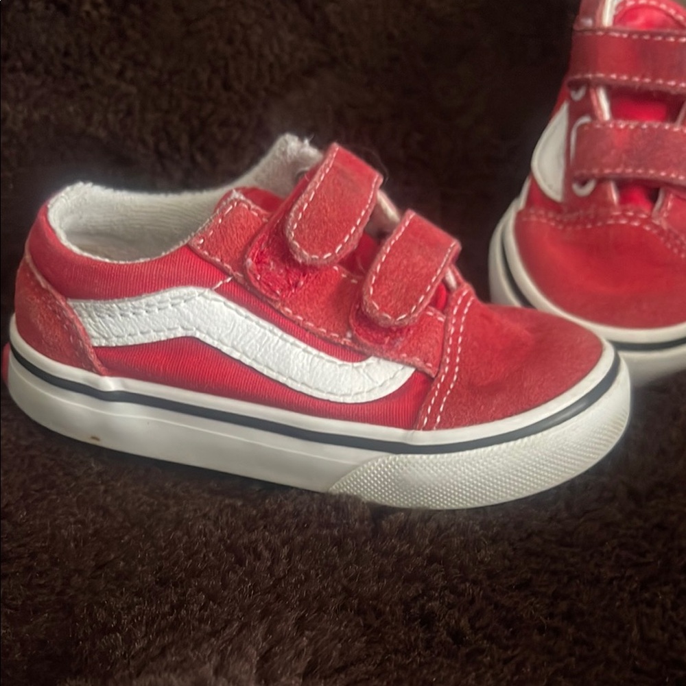 Vans Red and White Old Skool Sneakers with Velcro